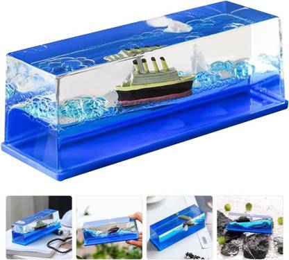 JIALTO Titanic Cruise 3D Simulator Toy Wavey Boat in a Box Liquid Wave Cruise Fluid Ship Decoration Ornament for Car Gift Decoration Paperweight Desk Toy Paper Weights  with Acrylic