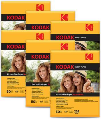 KODAK 268 GSM 300 Sheet RC(ResinCoated) HighGlossy PicturePlus Super White Waterproof unruled 4R (102x152mm) Inkjet 268 gsm Photo Paper