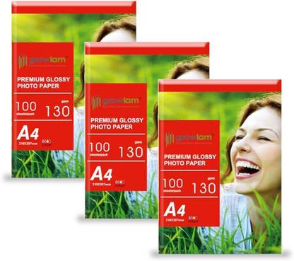 Growlam Premium Glossy Unruled A4 Size Photo Paper – Water Proof, Instant Drying, 100 Sheets 130 gsm Photo Paper