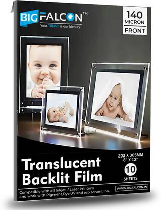 BIGFALCON Translucent Backlit Film 10 sheets of 8" x 12"/ Super Bright Backlight Film For Inkjet and Laser Copiers, Specialized for LED Lightbox | LED Window Displays 8x12 Inch 140 gsm Photo Paper