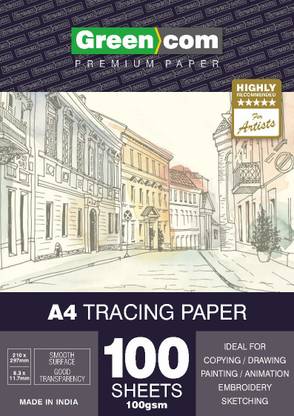 greencom 100 PCS A4 Size Artists Tracing Paper Transfer Paper for Pencil Ink Markers Unruled A4 90 gsm A4 paper
