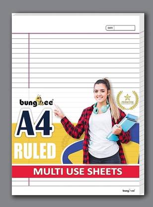 Bungbee A4 Ruled Sheets, Non Punched 50 Sheets, Dual Colour - Magna Edition, Both Sides Ruled A4 90 gsm A4 paper