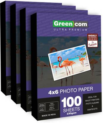 greencom Premium Plus Glossy Photo Paper 4x6 '' 10x15 cm 400 Sheets Unruled for Canon Hp Epson Inkjet Printer 4R 230 gsm Photo Paper