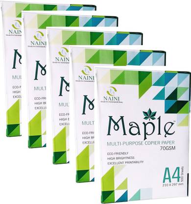 SHREE MAHAVIR PAPER Maple Multi Purpose Copier Paper A4 70GSM 5 Ream (2500 Sheets) Unrule A4 For LaserJet , InkJet Printer Xerox Multipurpose Laser Cut Paper Edge 70 gsm A4 paper