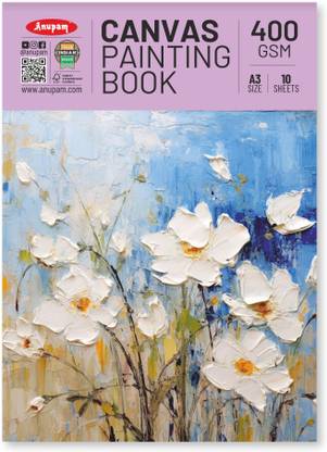ANUPAM Canvas Painting pad 100% Cotton Acrylic Gesso Primed & Acid Free Paper 10 Sheet For Acrylic, Oil Painting & Wet Art Media Ideal for Hobby Artist & Professional A3 400 gsm Canvas Paper