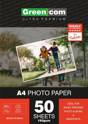 greencom Premium Plus Glossy Photo Paper A4 50 Sheets Unruled for Canon Hp Epson Inkjet Printer A4 180 gsm Photo Paper