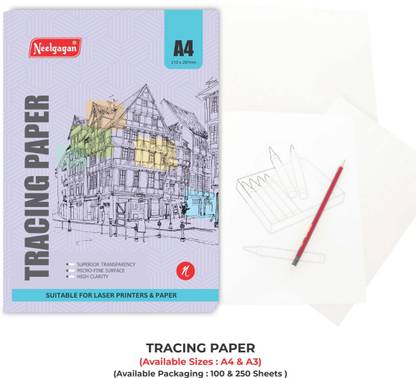 NEELGAGAN Tracing Paper suitable For Laser Printers & Paper 90 GSM (250 Sheets) Unruled A4 90 gsm Inkjet Paper
