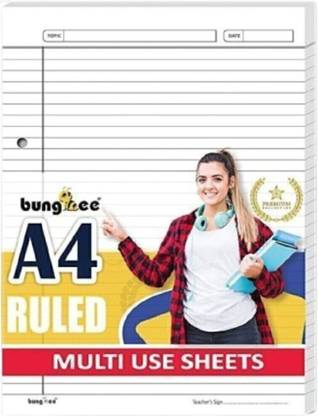 Bungbee A4 Ruled Sheets, Punched 50 Sheets - Acer Edition, One Side Ruled A4 90 gsm A4 paper