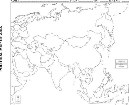 akanksha's Political Map of Asia (50 Sheets) Blank A4 70 gsm A4 paper