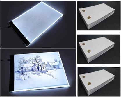 IMPRINT Flip Book Kit | Set Of 3 Flip Books, flappable paper | With A4 Led Tracing Pad, unrulled 2.5 x 4.5 Inch 120 gsm Craft paper