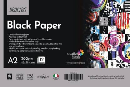BRuSTRO Black Paper, Unruled, A2, 200 gsm Drawing Paper
