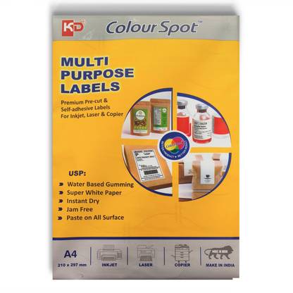 Colourspot Multi-Purpose Self Adhesive Labels For Inkjet, Laser & Copier 210mm X 297mm 157 gsm A4 paper