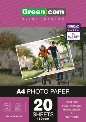 greencom Pk Of A4 20 Premium Plus Glossy Photo Paper Sheets Unruled for Canon Hp Epson Inkjet Printer A4 180 gsm Photo Paper