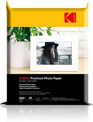 KODAK High Gloss Photo Paper – Pack of 1 ( 100 Sheets ) 4R Size (4x6), 200 gsm Photo Paper