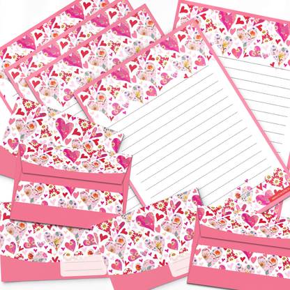 Creatie Cute Floral Heart Letter Writing Paper with Matching Envelopes Set Ruled A4 130 gsm A4 paper