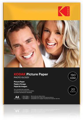 KODAK 190 GSM A4 20 Sheets High Glossy Cast Coated Water Resistant photo paper unruled 210x297mm 190 gsm A4 paper