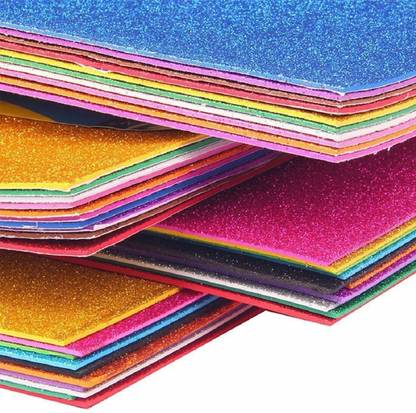 DSR ECLET (self Adhesive) 2 mm Thick 10 Different Color, for Art & Craft A4 Glitter Foam Sheet Sparkles A4 200 gsm Coloured Paper