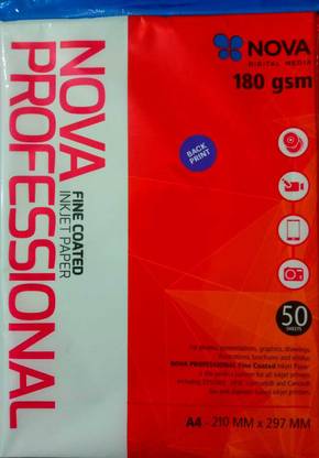 NOVA A4 180 Gsm 50 Sheets Glossy Photo paper (A4- 210 MM X 297 MM ) GLOSSY PHOTO PAPER A4 180 gsm Photo Paper
