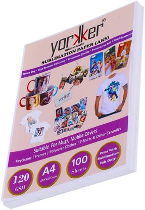 Yorkker ARS High Grade Sublimation Paper Used for Mug Printing, Mobile Cover and Poly clothes Printing A4 X 100 sheets |Special for Heat Transfer Printing| Use With Sublimation Ink Only Unruled A4 120 gsm Sublimation Mug Printing Paper
