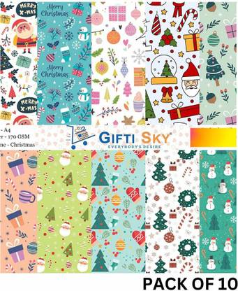 GIFTI SKY Christmas Pattern Printed Paper A4 Sheets |Combo of 10 Designs 1 pc each design |ONE SIDE PRINTED| A4 170 gsm Craft paper