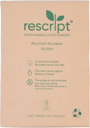 Rescript Recycled copier paper, 500 sheets UNRULED A4 75 gsm A4 paper