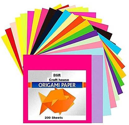 Eclet 200 Origami Paper 15 cm X 15 cm Pack of 200 Sheets Fluorescent Color Both Side Coloured For Origami, Scrapbooking, Project Work A4 90 gsm Coloured Paper