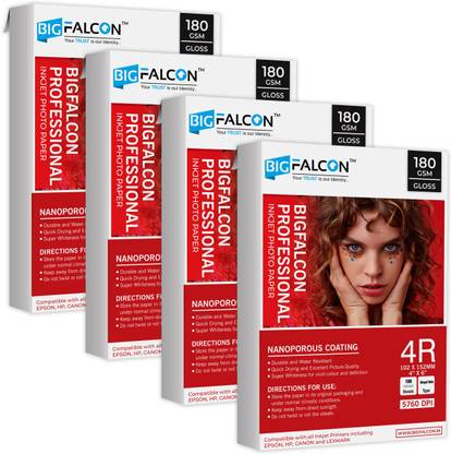 BIGFALCON Professional 180 GSM 4R (4X6 Inch) 400 Sheet High Glossy Cast Coated Photo Paper for all Inkjet Printer 4R (102x152mm) 180 gsm Photo Paper
