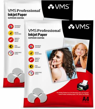 VMS Professional Colour Double side High Glossy 220 gsm Inkjet Photo Paper (210 x 297 mm) 40 sheets (set of 2) Unruled  A4 220 gsm Inkjet Paper
