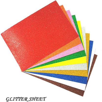 AMUSING Pack of 10 Arts and Crafts, Scrap booking Paper A4 Glitter sheet (Multicolored)