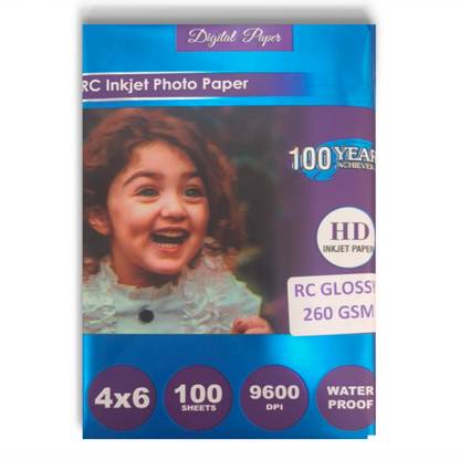 Nice Colour Size: 4x6 inches, Pack of 100 Sheets | High-Quality Printing Paper" RC Inkjet Photo Paper 260 GSM 4x6 in 260 gsm Inkjet Paper