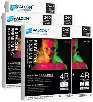 BIGFALCON Premium 240 GSM 4R Size (4X6 inch) 250 Sheet Matt (Luster) RC Resin Coated Waterproof Inkjet Photo Paper for all Inkjet Printer 4R (102x152mm) 240 gsm Photo Paper
