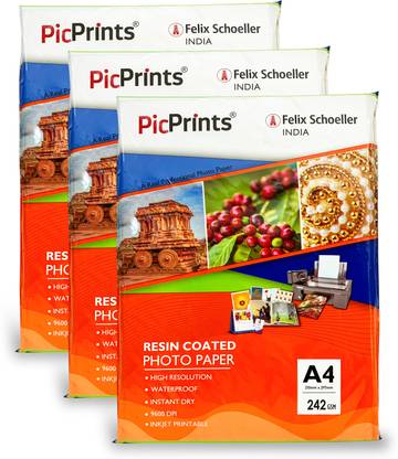 PicPrints Studio Gloss Photo Paper 242 GSM (A4 size, 50 sheets, Pack of 3), Resin Coated Unruled A4 242 gsm Photo Paper