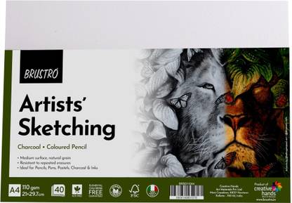 BRuSTRO Artists Sketching Paper, Pack of 40 Sheets, Unruled, A4, 110 gsm Drawing Paper