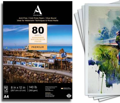 ArtRight Artists Watercolour Paper (A4 80 Sheets) Rough Handmade Unruled A4 (29.7X21 cm) 300 gsm Watercolor Paper