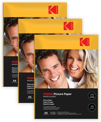 KODAK 210 GSM A4 60 Sheets High Glossy Cast Coated Water Resistant photo paper unruled A4 (210x297mm) 210 gsm Photo Paper