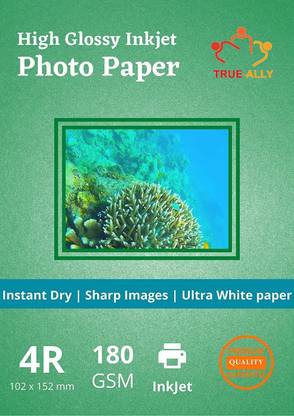 True-Ally 180 GSM High Glossy Photo Paper 4R(4x6) Size for Inkjet Printer (White) Water-resistant, Dries Quickly DIY Printing Label Art (4R - 100 Sheets) Unruled 4R 180 gsm Photo Paper