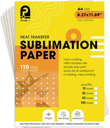 PINESFRAME Sublimation Heat Transfer Paper Unruled A4 - 8.27" x 11.69" (210x297mm) 110 gsm Sublimation Mug Printing Paper