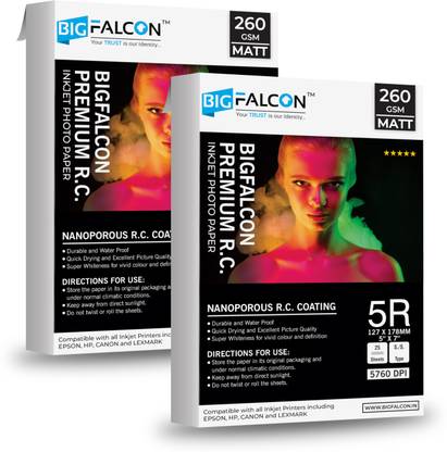 BIGFALCON Premium Matt (Luster) 260 GSM 5R Size (5x7 Inch) 50 Sheet RC Photo Paper Waterproof Inkjet Photo Paper for all Inkjet Printer 5R (5x7 inch) 260 gsm Photo Paper