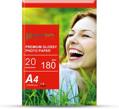 Growlam Premium Glossy 20 Sheets A4 Size Photo Paper – Water Proof, Instant Drying 180 gsm Photo Paper