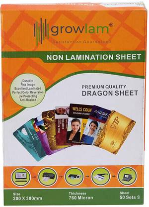 Growlam Dragon Sheet PVC ID Card (A4 Size Set of 50 Cores & 100 Overlays) Unruled A4 760 gsm Inkjet Paper