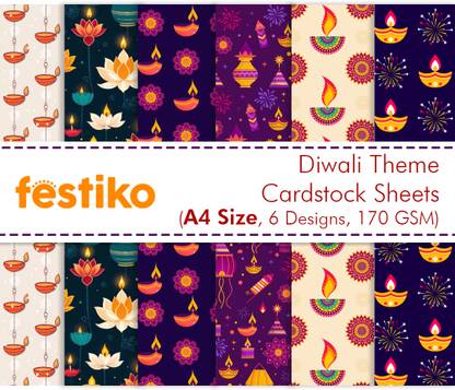 Festiko 12 Pcs Pattern Cardstock For Diwali Decorations Unruled A4 170 gsm Craft paper