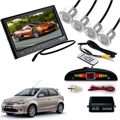 AUTO PEARL 4 White Parking Sensor With Accessories Kit 7 Inch Dashboard Led Monitor compatible with Etios liva 2011 Parking Sensor