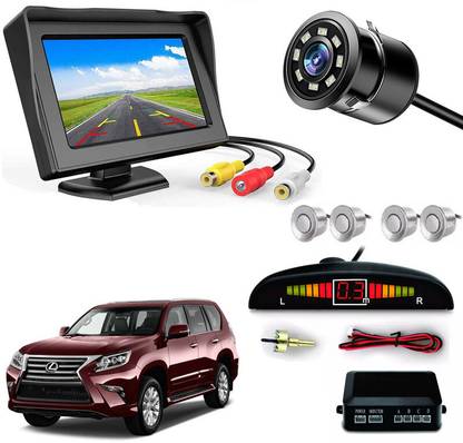 AUTO PEARL 4 Silver Parking Sensor With Accessories Kit 4.243in Monitor & HD Bumper Camera compatible with Lexus GX Parking Sensor