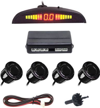 FABTEC Car Reverse Backup Radar System with 4 Parking Sensors Distance Detection + LED Distance Display For All Cars (Black) Car Reverse Backup Radar System with 4 Parking Sensors Parking Sensor