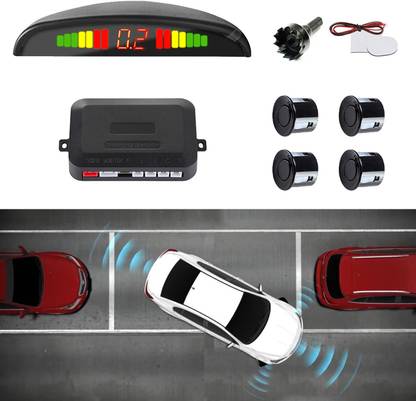 GH GENERIC HUB Auto Object Detector for Universal Cars (4 Sensors, Black) Set of 4 Black Sensors Reverse Radar Beep Sound Alert Parking Sensor