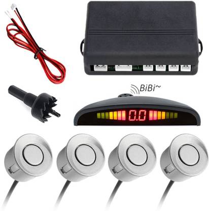 FABTEC SILVER PARKING SENSOR SILVER Waterproof Car Reverse 4 Parking Sensor System Premium Quality Reverse Backup Radar System with LED Display Parking Sensor