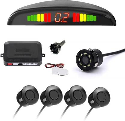 e-generix 8 LED Rearview Cam and Set of 4 Car Reverse Black Sensors Combo Car Reverse Cam and Sensor_Black Parking Sensor