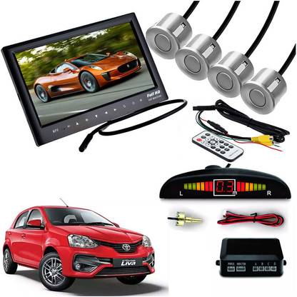 AUTO PEARL 4 Silver Parking Sensor With Accessories Kit 7 Inches Dashboard Led Monitor compatible with Liva Etios Parking Sensor