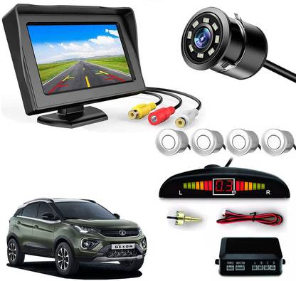 AUTO PEARL 4 White Parking Sensor With Accessories Kit 4.276in Monitor & HD Bumper Camera compatible with Nexon 2020 model Parking Sensor