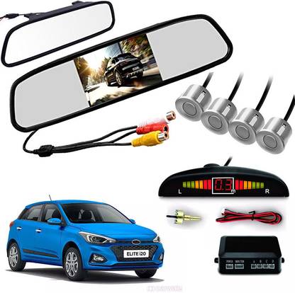 AUTO PEARL 4 Silver Parking Sensor With Accessories Kit 4.3" Rear View Mirror LCD Monitor compatible with i20 Elite 2018 Parking Sensor